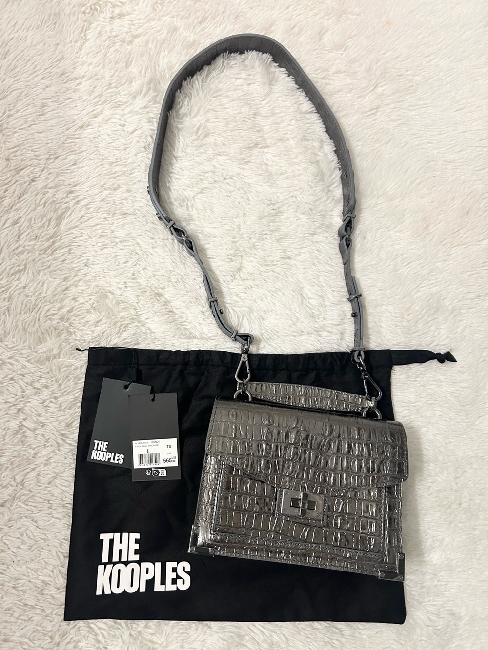 The Kooples Emily Crocodile Effect Small Bag - Gunmetal